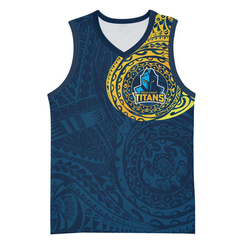 Personalized Gold Coast Titans Basketball Jersey Polynesian Tribal Chest and Sleeve Tattoo