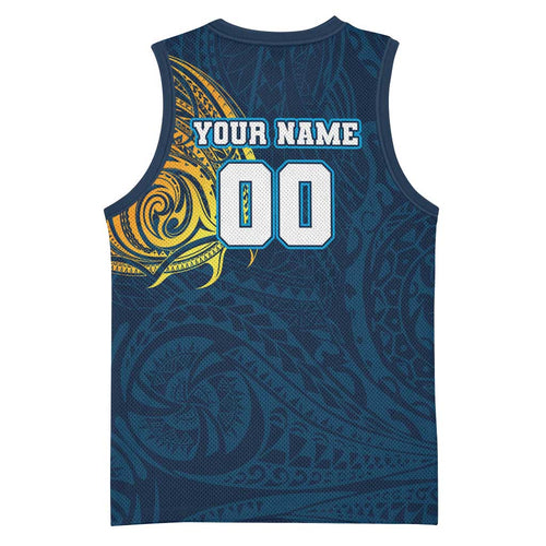 Personalized Gold Coast Titans Basketball Jersey Polynesian Tribal Chest and Sleeve Tattoo
