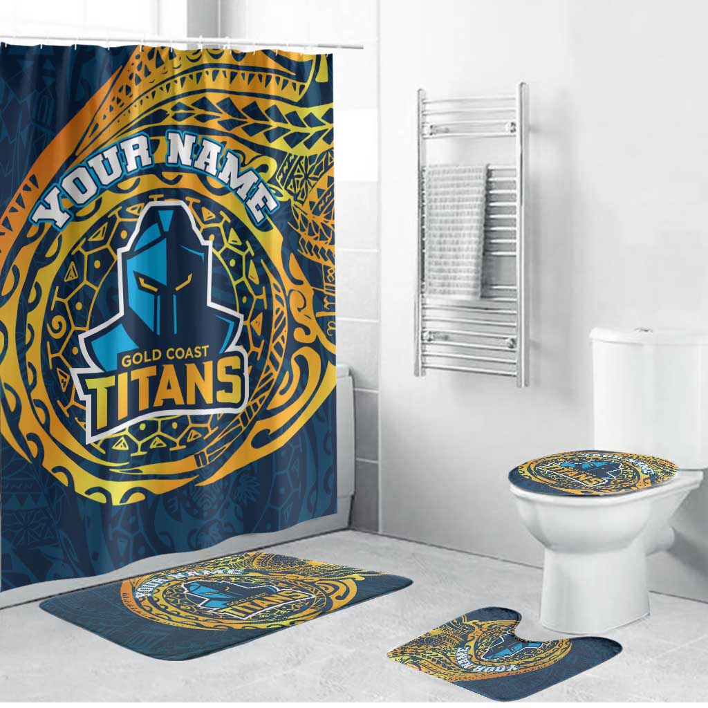 Personalized Gold Coast Titans Bathroom Set Polynesian Tribal Chest and Sleeve Tattoo