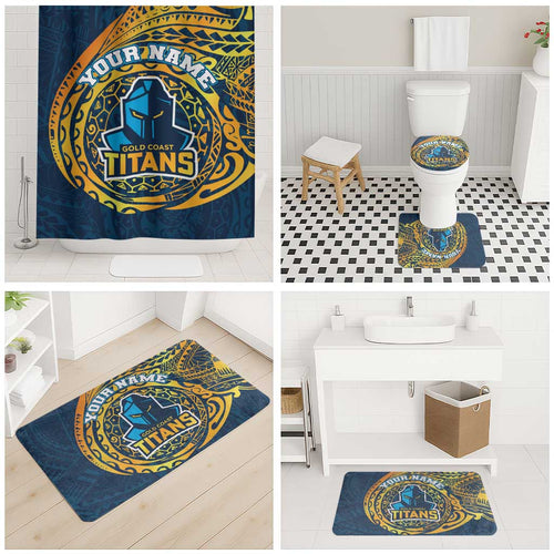 Personalized Gold Coast Titans Bathroom Set Polynesian Tribal Chest and Sleeve Tattoo