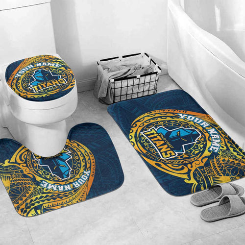 Personalized Gold Coast Titans Bathroom Set Polynesian Tribal Chest and Sleeve Tattoo