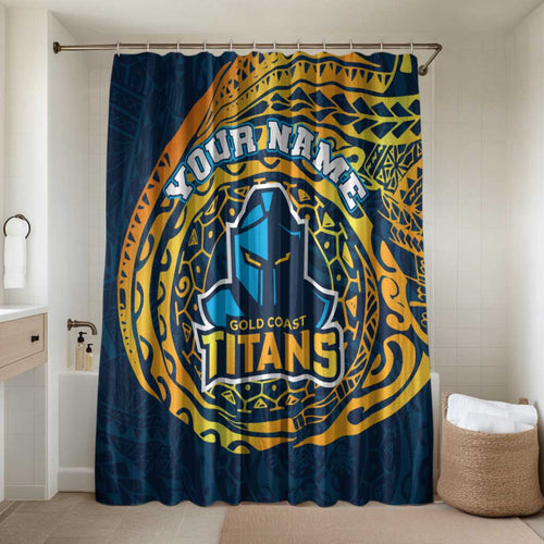 Personalized Gold Coast Titans Bathroom Set Polynesian Tribal Chest and Sleeve Tattoo