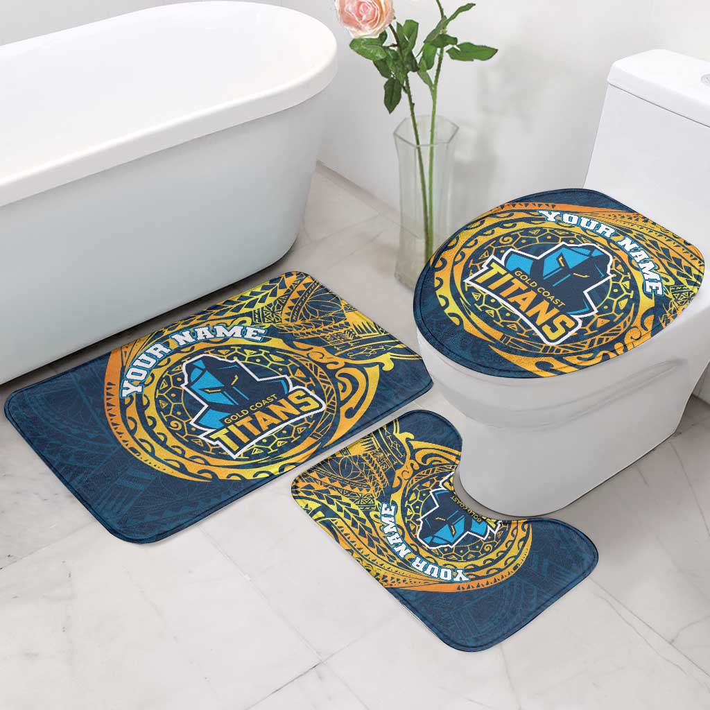Personalized Gold Coast Titans Bathroom Set Polynesian Tribal Chest and Sleeve Tattoo