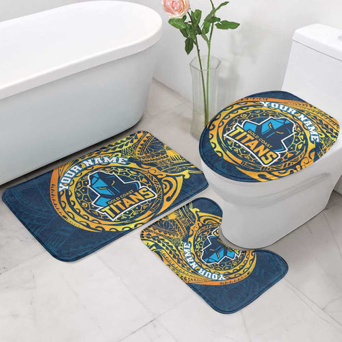Personalized Gold Coast Titans Bathroom Set Polynesian Tribal Chest and Sleeve Tattoo