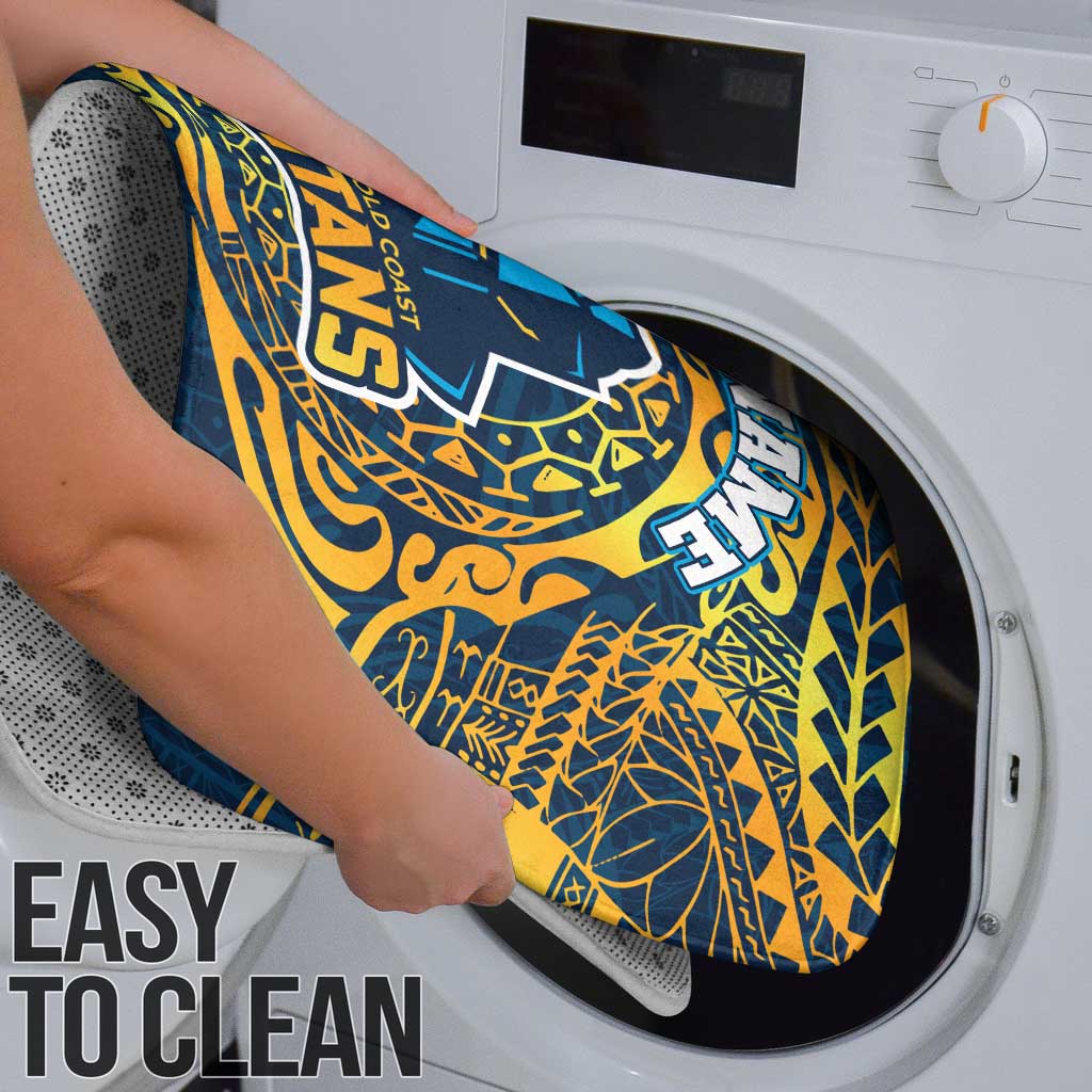 Personalized Gold Coast Titans Bathroom Set Polynesian Tribal Chest and Sleeve Tattoo