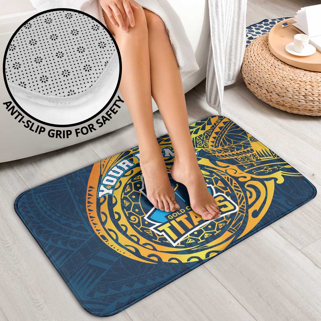 Personalized Gold Coast Titans Bathroom Set Polynesian Tribal Chest and Sleeve Tattoo