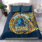 Personalized Gold Coast Titans Bedding Set Polynesian Tribal Chest and Sleeve Tattoo