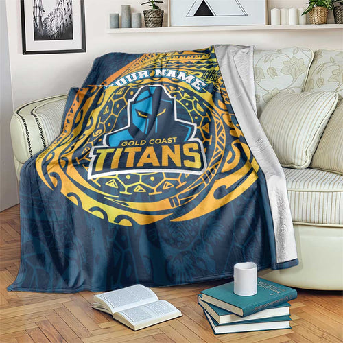 Personalized Gold Coast Titans Blanket Polynesian Tribal Chest and Sleeve Tattoo