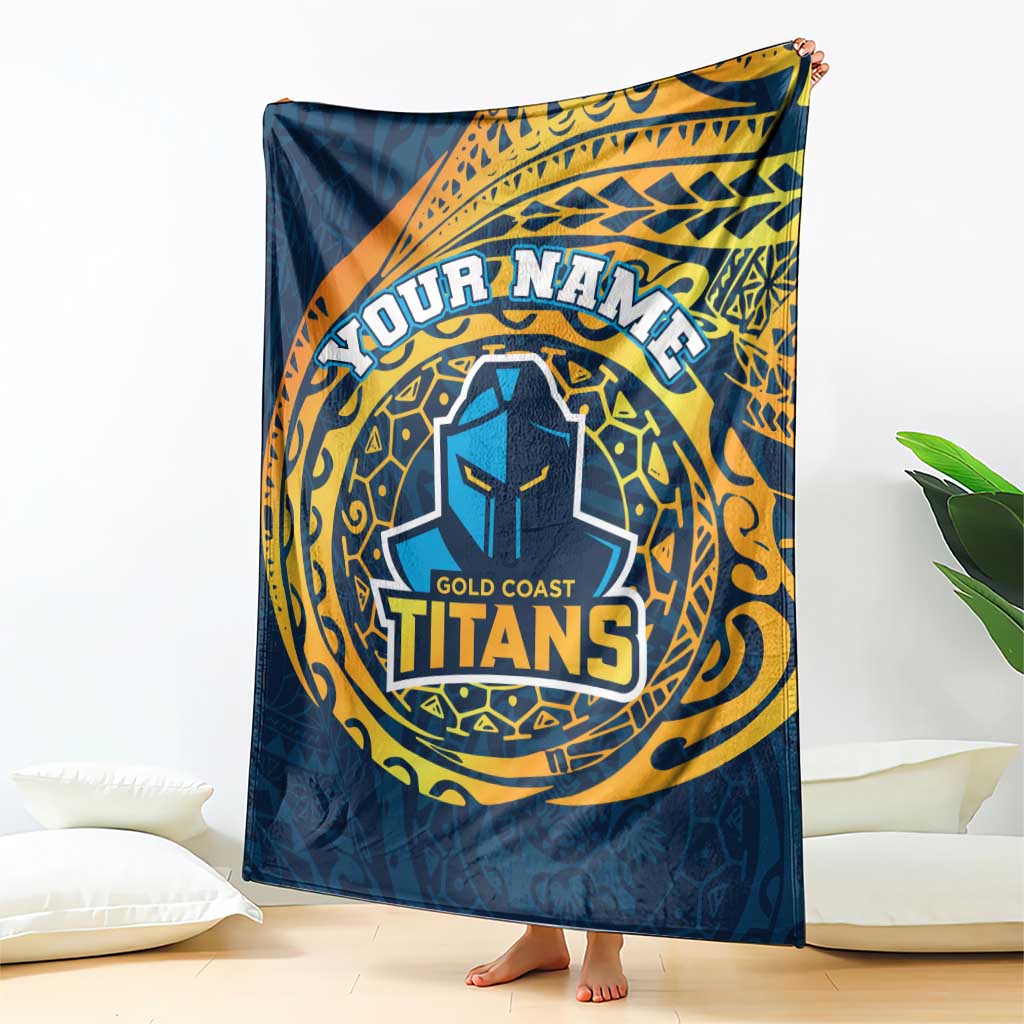 Personalized Gold Coast Titans Blanket Polynesian Tribal Chest and Sleeve Tattoo