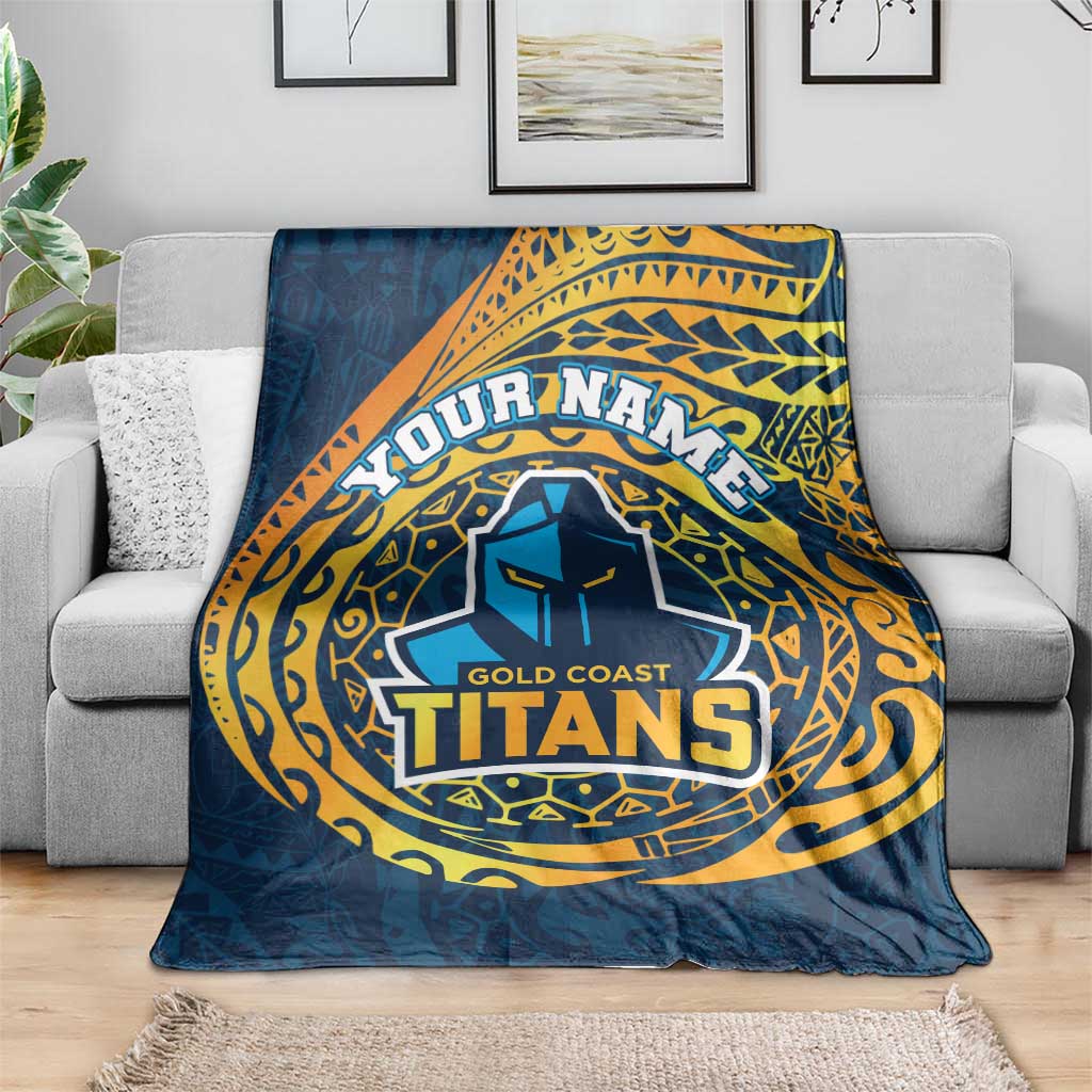 Personalized Gold Coast Titans Blanket Polynesian Tribal Chest and Sleeve Tattoo