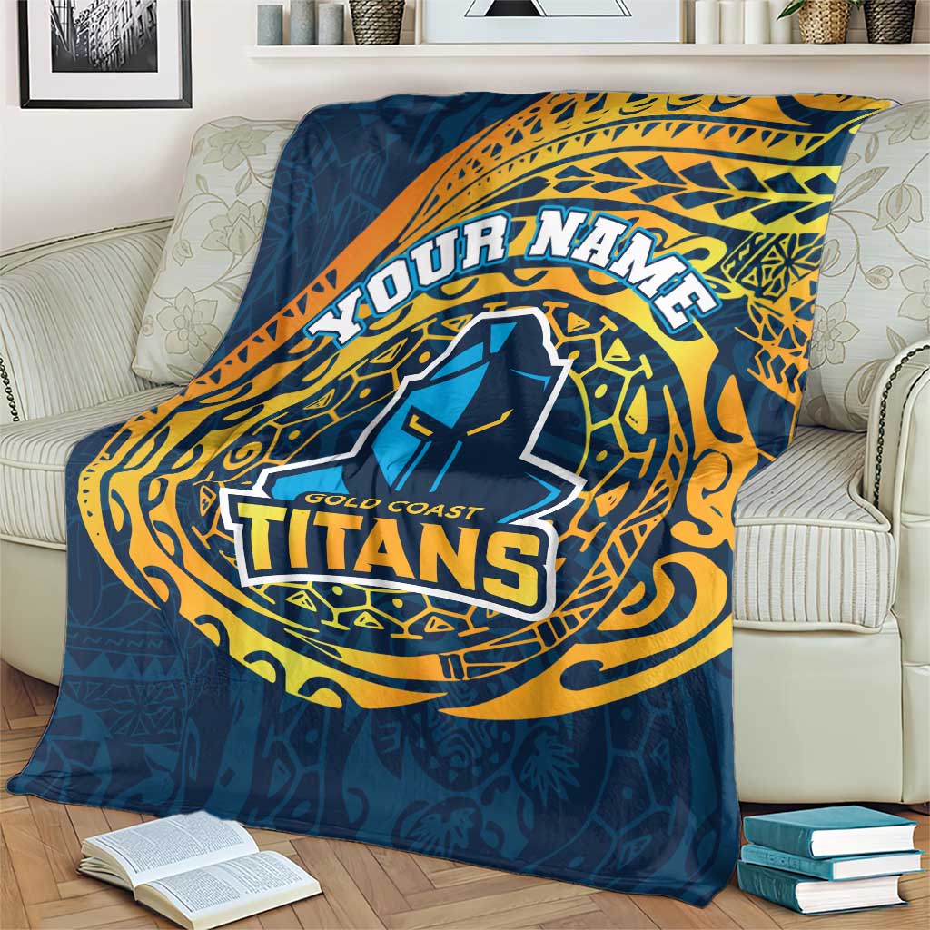 Personalized Gold Coast Titans Blanket Polynesian Tribal Chest and Sleeve Tattoo