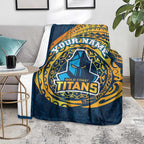Personalized Gold Coast Titans Blanket Polynesian Tribal Chest and Sleeve Tattoo
