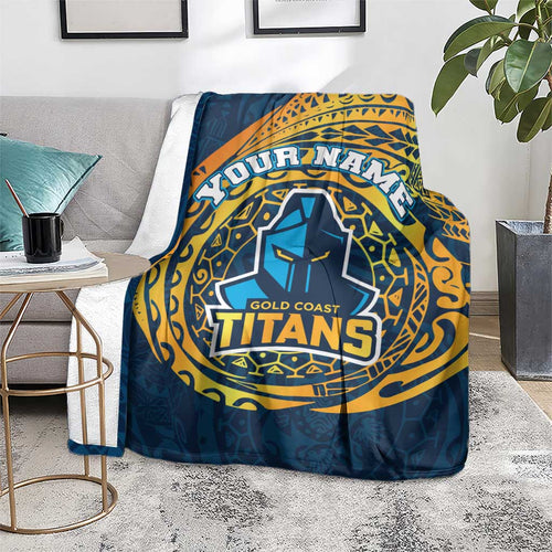 Personalized Gold Coast Titans Blanket Polynesian Tribal Chest and Sleeve Tattoo