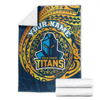 Personalized Gold Coast Titans Blanket Polynesian Tribal Chest and Sleeve Tattoo