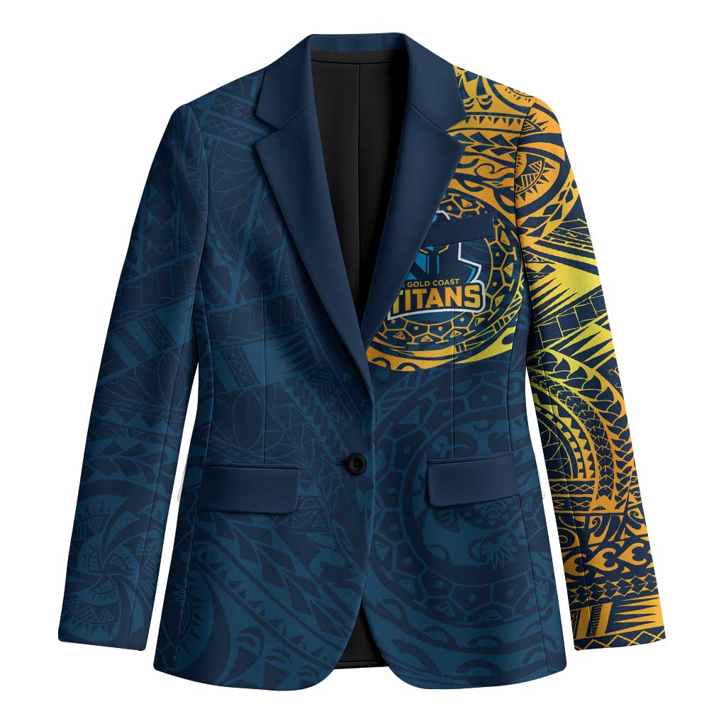 Personalized Gold Coast Titans Blazer Polynesian Tribal Chest and Sleeve Tattoo