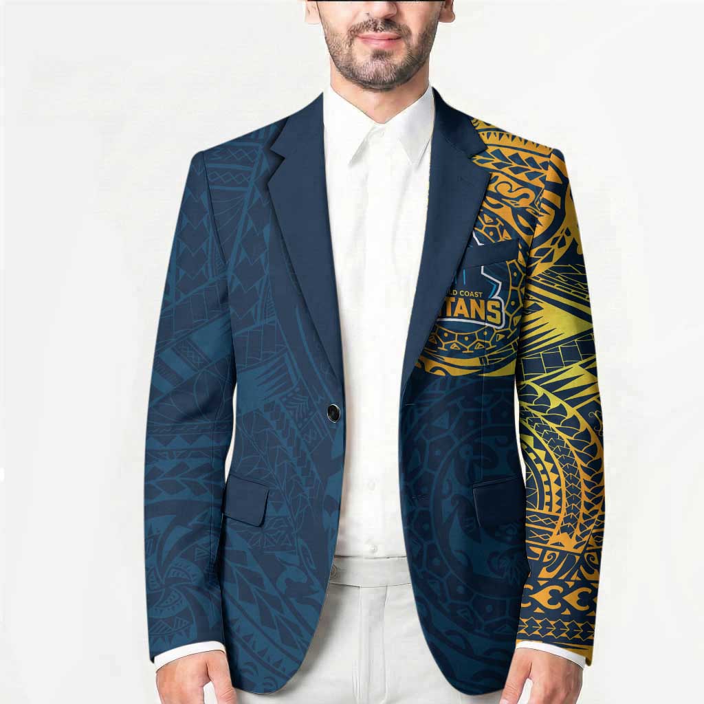 Personalized Gold Coast Titans Blazer Polynesian Tribal Chest and Sleeve Tattoo