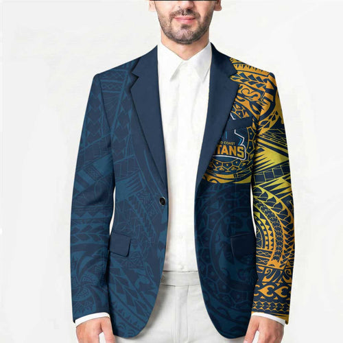 Personalized Gold Coast Titans Blazer Polynesian Tribal Chest and Sleeve Tattoo
