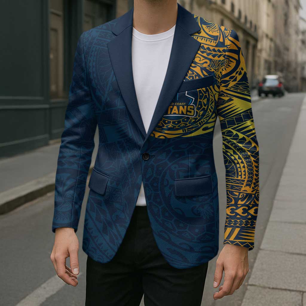 Personalized Gold Coast Titans Blazer Polynesian Tribal Chest and Sleeve Tattoo