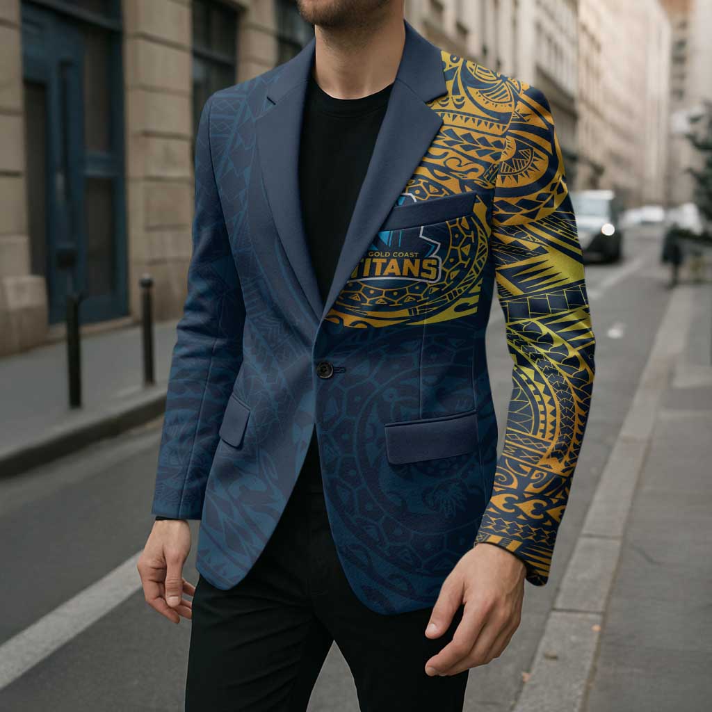 Personalized Gold Coast Titans Blazer Polynesian Tribal Chest and Sleeve Tattoo