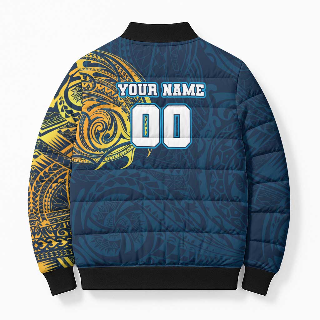 Personalized Gold Coast Titans Bomber Puffer Jacket Polynesian Tribal Chest and Sleeve Tattoo