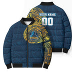Personalized Gold Coast Titans Bomber Puffer Jacket Polynesian Tribal Chest and Sleeve Tattoo