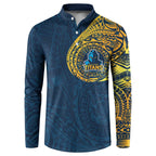 Personalized Gold Coast Titans Button Sweatshirt Polynesian Tribal Chest and Sleeve Tattoo