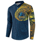 Personalized Gold Coast Titans Button Sweatshirt Polynesian Tribal Chest and Sleeve Tattoo