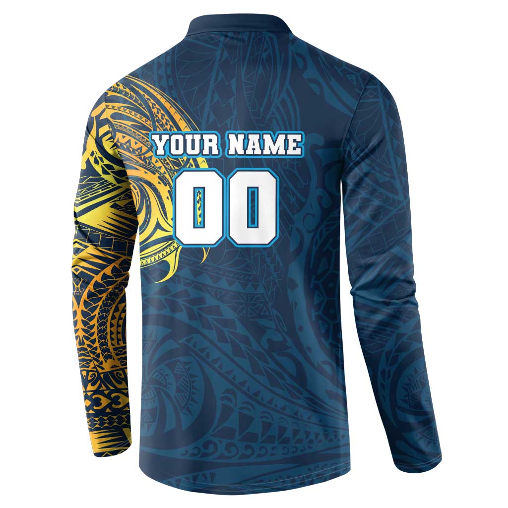Personalized Gold Coast Titans Button Sweatshirt Polynesian Tribal Chest and Sleeve Tattoo