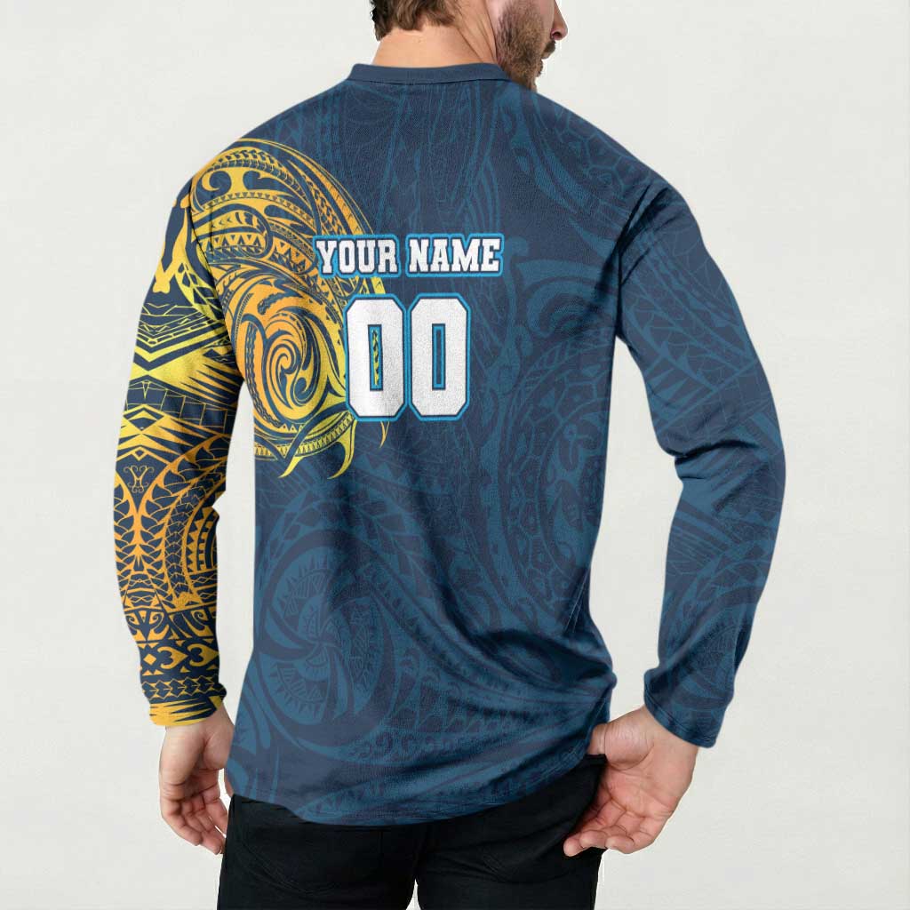 Personalized Gold Coast Titans Button Sweatshirt Polynesian Tribal Chest and Sleeve Tattoo