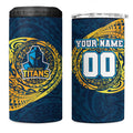Personalized Gold Coast Titans 4 in 1 Can Cooler Tumbler Polynesian Tribal Chest and Sleeve Tattoo