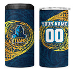 Personalized Gold Coast Titans 4 in 1 Can Cooler Tumbler Polynesian Tribal Chest and Sleeve Tattoo