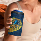 Personalized Gold Coast Titans 4 in 1 Can Cooler Tumbler Polynesian Tribal Chest and Sleeve Tattoo