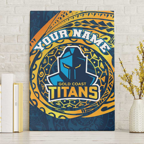 Personalized Gold Coast Titans Canvas Wall Art Polynesian Tribal Chest and Sleeve Tattoo