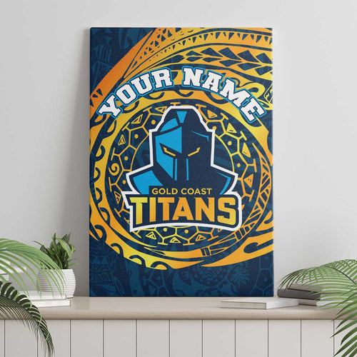 Personalized Gold Coast Titans Canvas Wall Art Polynesian Tribal Chest and Sleeve Tattoo