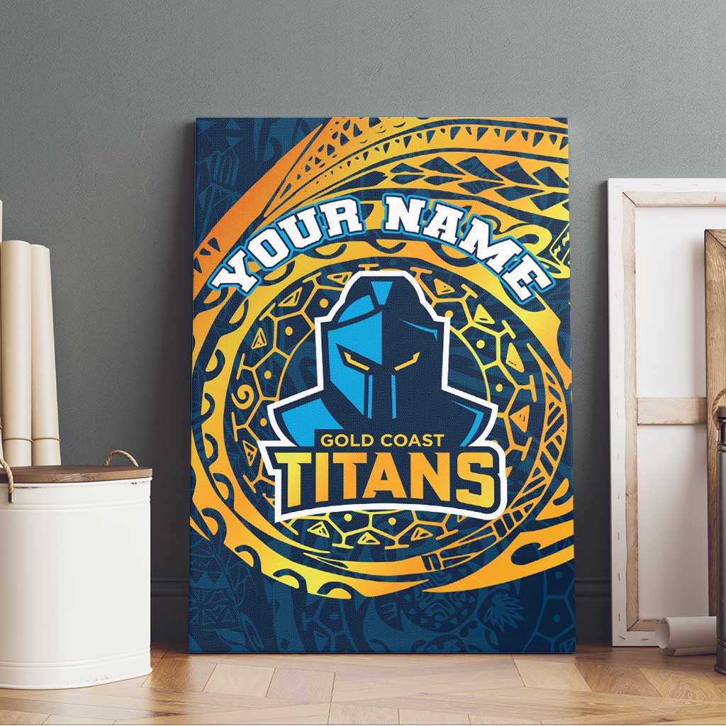Personalized Gold Coast Titans Canvas Wall Art Polynesian Tribal Chest and Sleeve Tattoo