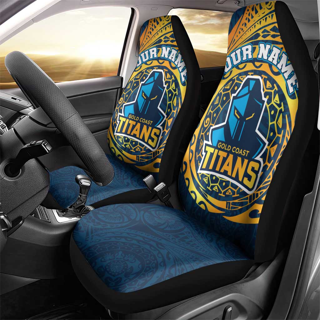 Personalized Gold Coast Titans Car Seat Cover Polynesian Tribal Chest and Sleeve Tattoo