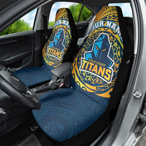 Personalized Gold Coast Titans Car Seat Cover Polynesian Tribal Chest and Sleeve Tattoo