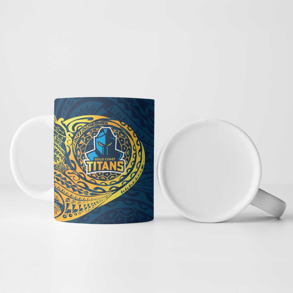 Personalized Gold Coast Titans Ceramic Mug Polynesian Tribal Chest and Sleeve Tattoo