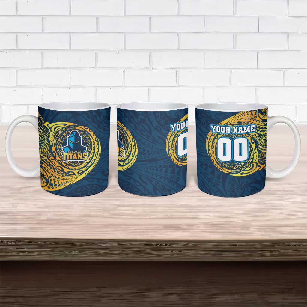 Personalized Gold Coast Titans Ceramic Mug Polynesian Tribal Chest and Sleeve Tattoo