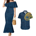 Personalized Gold Coast Titans Couples Matching Mermaid Dress and Hawaiian Shirt Polynesian Tribal Chest and Sleeve Tattoo