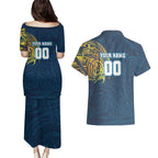 Personalized Gold Coast Titans Couples Matching Puletasi and Hawaiian Shirt Polynesian Tribal Chest and Sleeve Tattoo