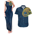 Personalized Gold Coast Titans Couples Matching Tank Maxi Dress and Hawaiian Shirt Polynesian Tribal Chest and Sleeve Tattoo