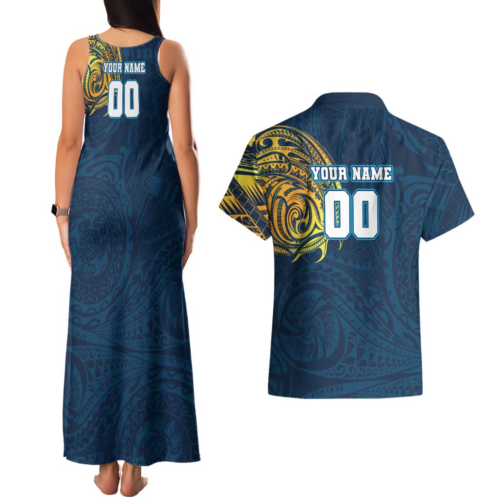 Personalized Gold Coast Titans Couples Matching Tank Maxi Dress and Hawaiian Shirt Polynesian Tribal Chest and Sleeve Tattoo
