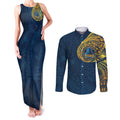 Personalized Gold Coast Titans Couples Matching Tank Maxi Dress and Long Sleeve Button Shirt Polynesian Tribal Chest and Sleeve Tattoo