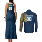 Personalized Gold Coast Titans Couples Matching Tank Maxi Dress and Long Sleeve Button Shirt Polynesian Tribal Chest and Sleeve Tattoo
