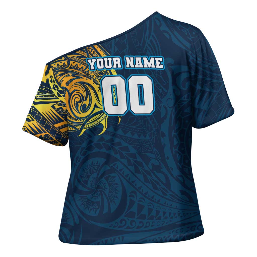 Personalized Gold Coast Titans Cross Shoulder Shirt Polynesian Tribal Chest and Sleeve Tattoo