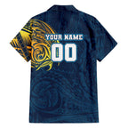Personalized Gold Coast Titans Family Matching Long Sleeve Bodycon Dress and Hawaiian Shirt Polynesian Tribal Chest and Sleeve Tattoo