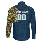 Personalized Gold Coast Titans Family Matching Mermaid Dress and Hawaiian Shirt Polynesian Tribal Chest and Sleeve Tattoo