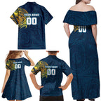 Personalized Gold Coast Titans Family Matching Off Shoulder Maxi Dress and Hawaiian Shirt Polynesian Tribal Chest and Sleeve Tattoo
