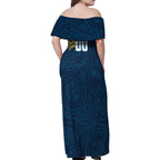 Personalized Gold Coast Titans Family Matching Off Shoulder Maxi Dress and Hawaiian Shirt Polynesian Tribal Chest and Sleeve Tattoo
